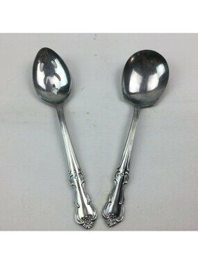 Salem Stainless Kitchen Silver Slotted Serving Soup Spoon Set 8.5" Matching
